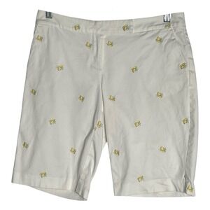 Talbots Petite Shorts White Lemon Print Flat Front Casual Summer Women's Size 4P